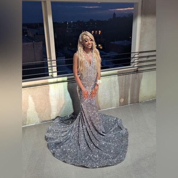 Custom Made Glamorous Silver Sequin Prom Dress
